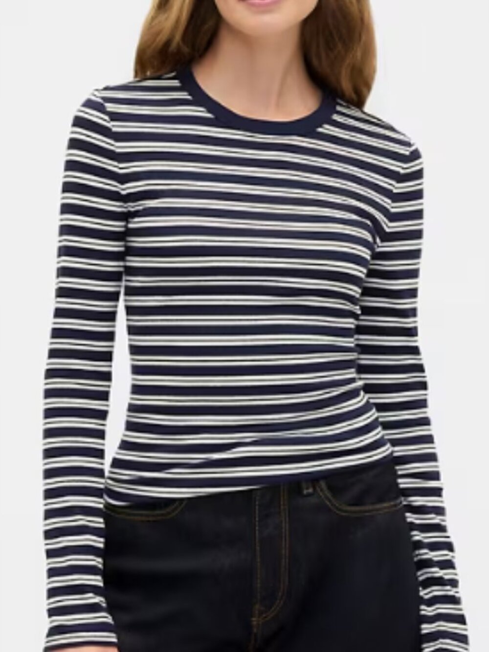 Gap Women's Soft Ribbed Cotton Knit Shirt Long Sleeve Stripe Stretch Top